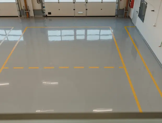 Commercial epoxy floor coating applied to a smooth concrete surface in Edmonton