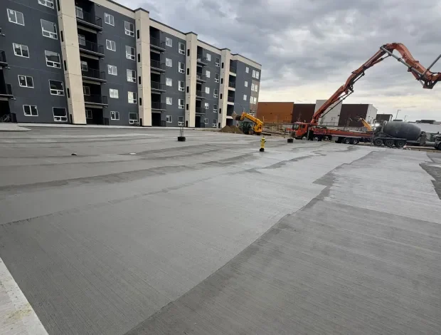 Large reinforced concrete floor prepared for a commercial or shop space in Edmonton