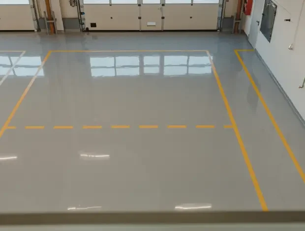 Commercial epoxy floor coating applied to a smooth concrete surface in Edmonton